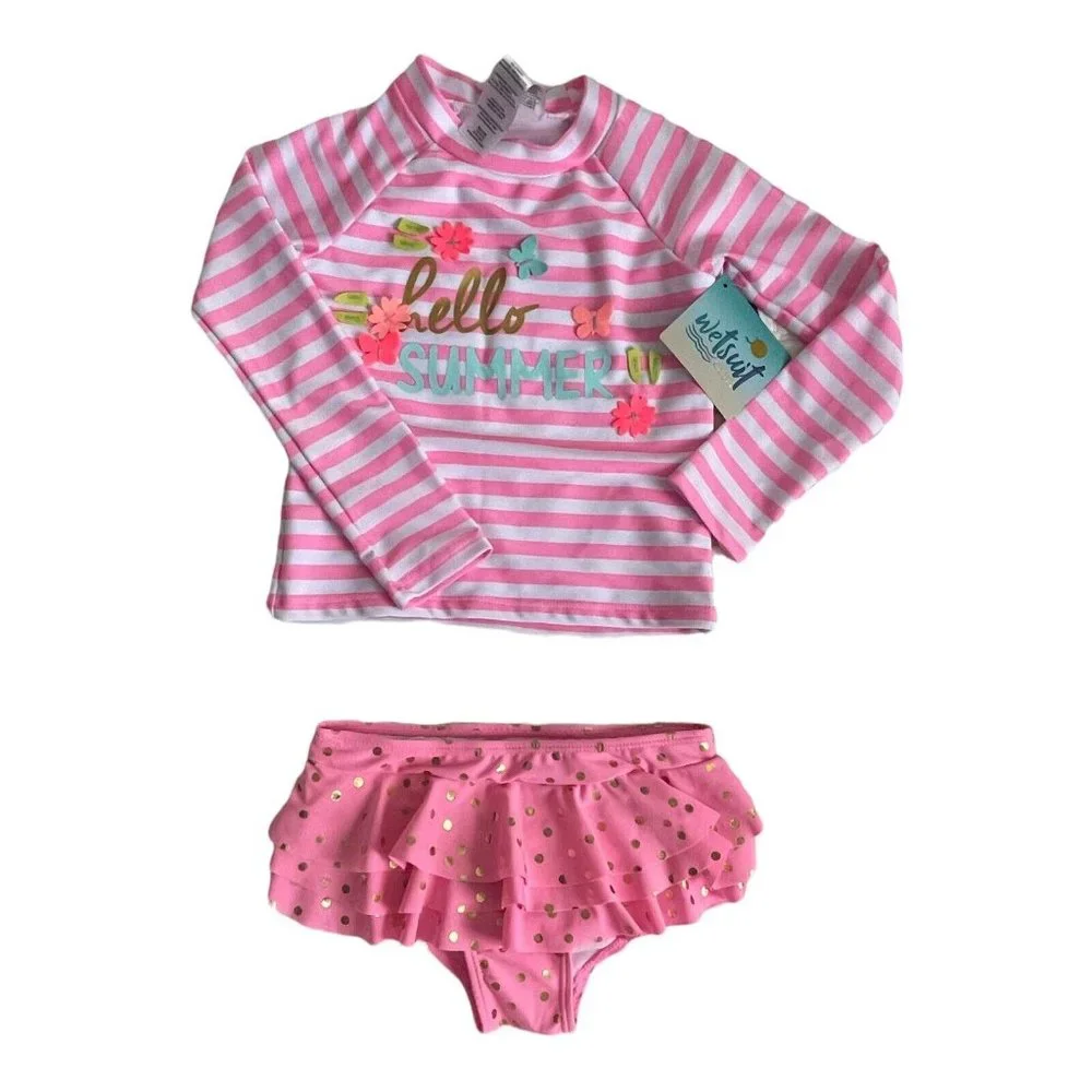 Girls Swimsuit Set Wetsuit Club Size 6X 2-Piece Swimsuit with 3-D Pink - Picture 2 of 11